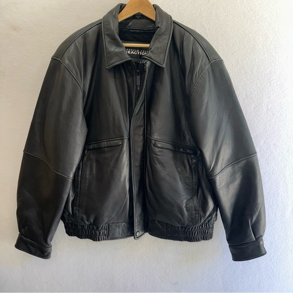 Leather Bomber Jacket Kenneth Cole Reaction Removal Liner Black 90's Y2K Size XL - Picture 1 of 9